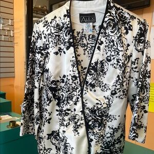 Alex Evenings Black and White Floral Blazer